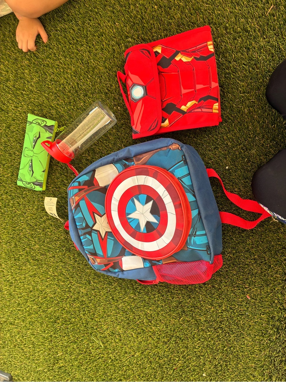 Marvel Kids Captain America Shield Backpack and Iron Man Pouch in Red and Blue